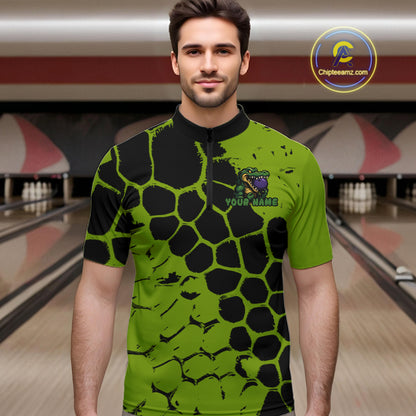 Black and Green Funny Alligator Bowling shirts for Men, Alligator Bowling Team Jersey NQS10739