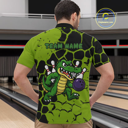 Black and Green Funny Alligator Bowling shirts for Men, Alligator Bowling Team Jersey NQS10739