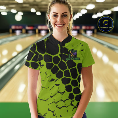Black and Green Funny Alligator Bowling shirts for Women, Alligator Bowling Team Jersey NQS10739