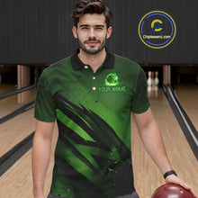 Load image into Gallery viewer, Custom Black and Green Flame Mens Bowling Shirts, Bowling Polo, 1/4 Zip Team Jerseys NQS11130