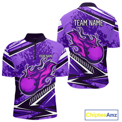Purple Camo Flame Bowling Shirts For Men Custom Bowling Team Jerseys NQS10754