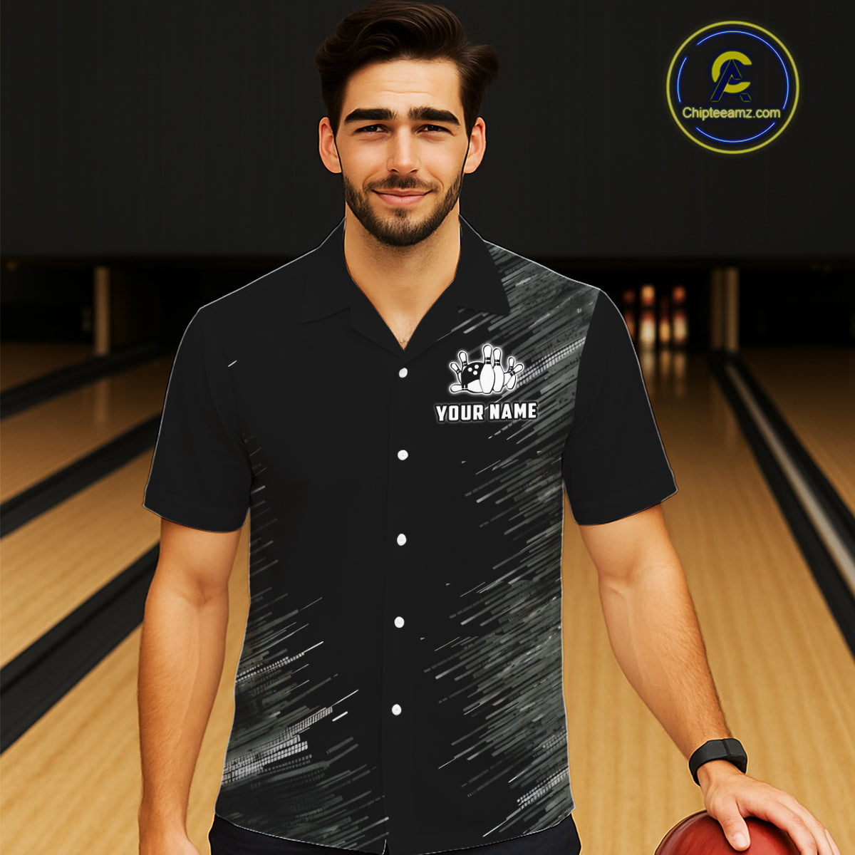 Black and silver Flame Bowling Hawaiian Shirt Custom Team Bowling jerseys, Gift For Bowlers NQS11341