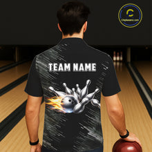 Load image into Gallery viewer, Black and silver Flame Bowling Hawaiian Shirt Custom Team Bowling jerseys, Gift For Bowlers NQS11341