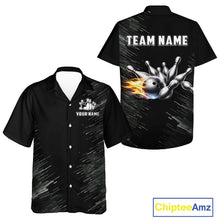 Load image into Gallery viewer, Black and silver Flame Bowling Hawaiian Shirt Custom Team Bowling jerseys, Gift For Bowlers NQS11341