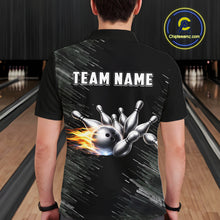 Load image into Gallery viewer, Black and silver Flame Bowling Shirts For Men Custom Team Bowling jerseys, Gift For Bowlers NQS11341
