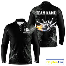 Load image into Gallery viewer, Black and silver Flame Bowling Shirts For Men Custom Team Bowling jerseys, Gift For Bowlers NQS11341