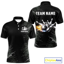 Load image into Gallery viewer, Black and silver Flame Bowling Shirts For Men Custom Team Bowling jerseys, Gift For Bowlers NQS11341