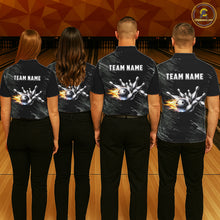 Load image into Gallery viewer, Black and silver Flame Bowling Shirts For Men Custom Team Bowling jerseys, Gift For Bowlers NQS11341