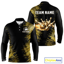 Load image into Gallery viewer, Black and Gold Flame Bowling Shirts For Men Custom Team Bowling jerseys, Gift For Bowlers NQS11342