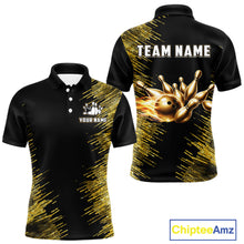 Load image into Gallery viewer, Black and Gold Flame Bowling Shirts For Men Custom Team Bowling jerseys, Gift For Bowlers NQS11342