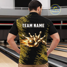 Load image into Gallery viewer, Black and Gold Flame Bowling Shirts For Men Custom Team Bowling jerseys, Gift For Bowlers NQS11342
