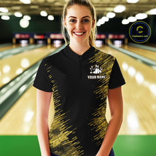 Load image into Gallery viewer, Black and Gold Flame Bowling Shirts For Women Custom Team Bowling jerseys, Gift For Bowlers NQS11342
