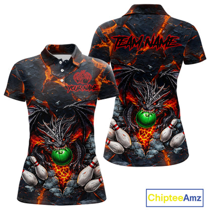Custom Black & Orange Magma Dragon Bowling Shirts, Dragon Bowling Team Polo, 1/4 zip Jersey For Women NQS11559