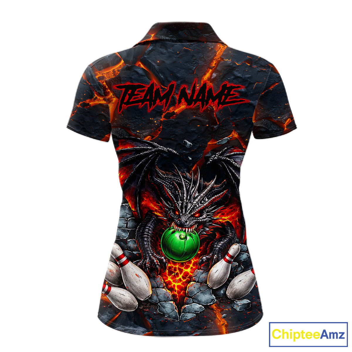 Custom Black & Orange Magma Dragon Bowling Shirts, Dragon Bowling Team Polo, 1/4 zip Jersey For Women NQS11559