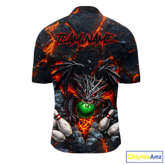 Custom Black And Orange Magma Dragon Bowling Shirts, Dragon Bowling Team Polo, 1/4 zip Jersey For Men NQS11559
