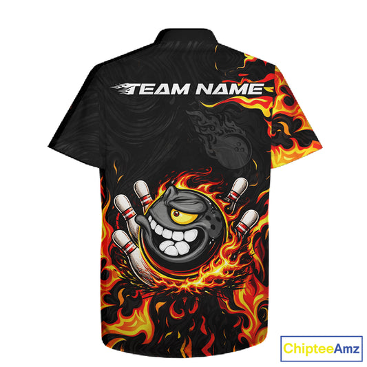 Funny Angry Bowling Button-up Shirt Custom Black and Orange Flame Bowling Hawaiian Team jerseys NQS11683