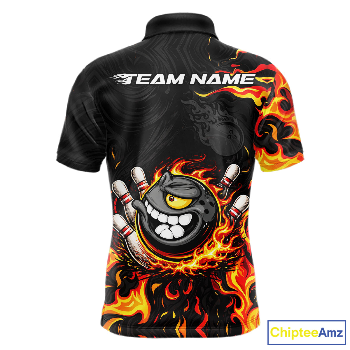 Funny Angry Bowling Polo, 1/4 Zip Shirt for Men Custom Black and Orange Flame Bowling Team jerseys NQS11683