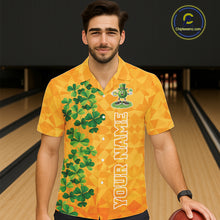 Load image into Gallery viewer, Orange pattern Green clovers St Patrick's Day Bowling Button-up Shirt Custom Bowling Team jerseys NQS11696