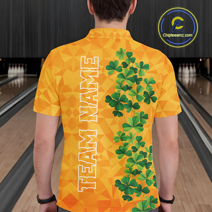 Orange pattern Green clovers St Patrick's Day Bowling Shirts for Men Custom Bowling Team jerseys NQS11696