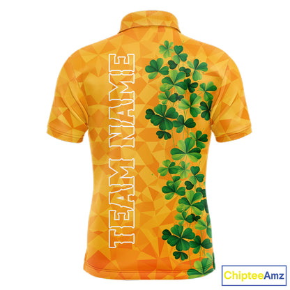 Orange pattern Green clovers St Patrick's Day Bowling Shirts for Men Custom Bowling Team jerseys NQS11696