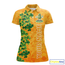 Load image into Gallery viewer, Orange pattern Green clovers St Patrick's Day Bowling Shirts for Women Custom Bowling Team jerseys NQS11696