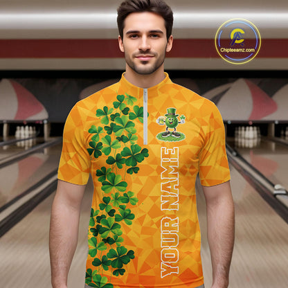 Orange pattern Green clovers St Patrick's Day Bowling Shirts for Men Custom Bowling Team jerseys NQS11696