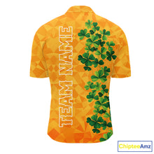 Load image into Gallery viewer, Orange pattern Green clovers St Patrick's Day Bowling Shirts for Men Custom Bowling Team jerseys NQS11696