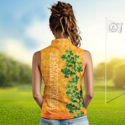 Orange pattern Green clovers St Patrick's Day Sleeveless Golf shirt Custom best golf gifts for ladies NQS11697