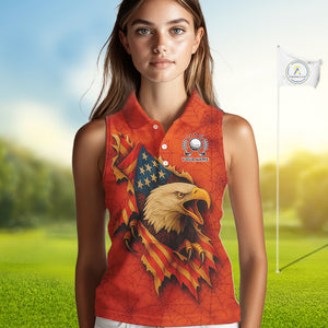 American Flag Eagle Orange spider web Halloween Sleeveless Polo Shirt Custom ladies golf outfit NQS10774