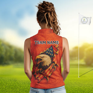 American Flag Eagle Orange spider web Halloween Sleeveless Polo Shirt Custom ladies golf outfit NQS10774
