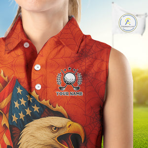 American Flag Eagle Orange spider web Halloween Sleeveless Polo Shirt Custom ladies golf outfit NQS10774
