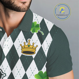 Green argyle pattern lucky shamrock Golf Polo Shirt For Men Custom St. Patrick's mens golf outfit NQS10775