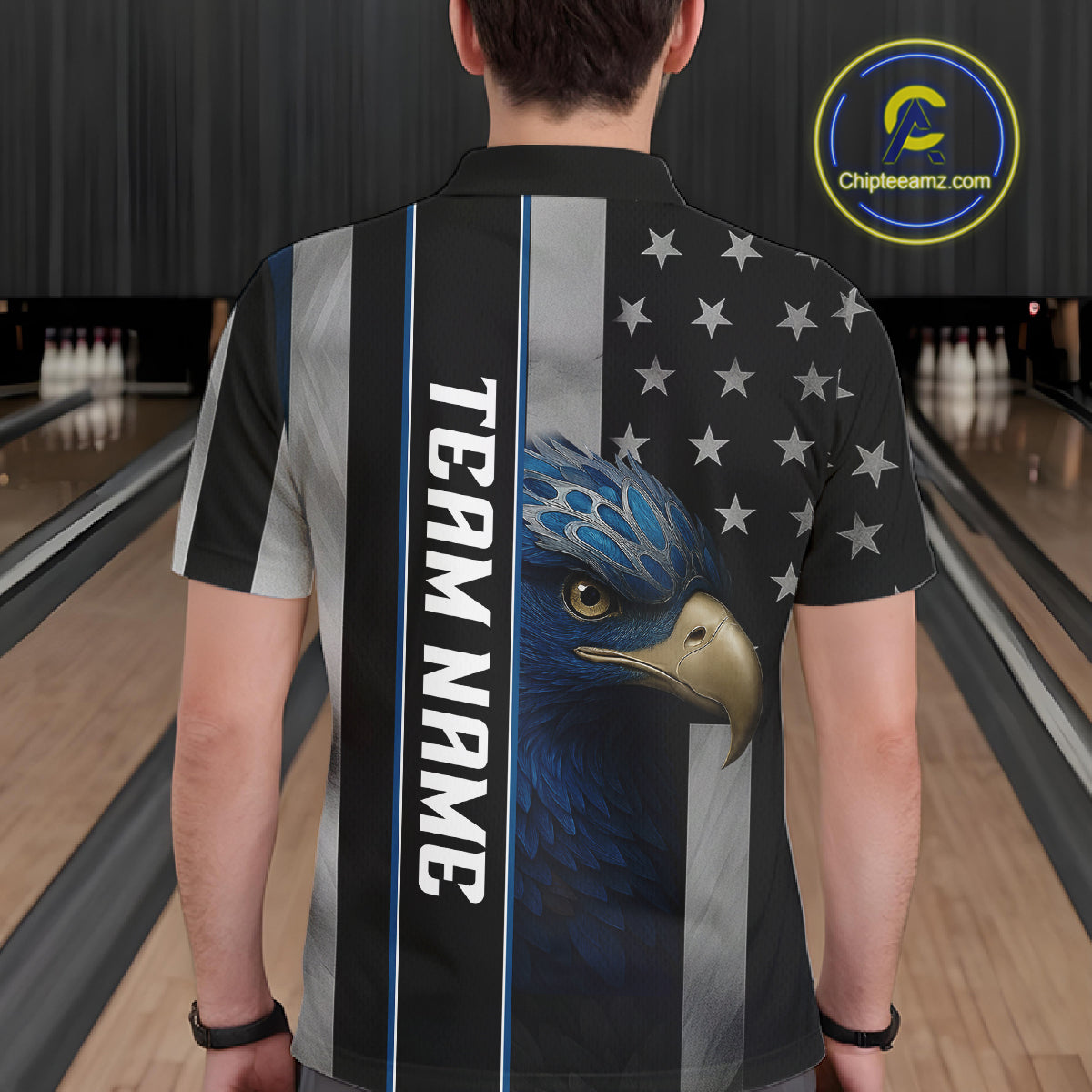 Black American Flag Eagle Bowling Shirts For Men Custom Patriotic Bowling Team Jerseys NQS11152