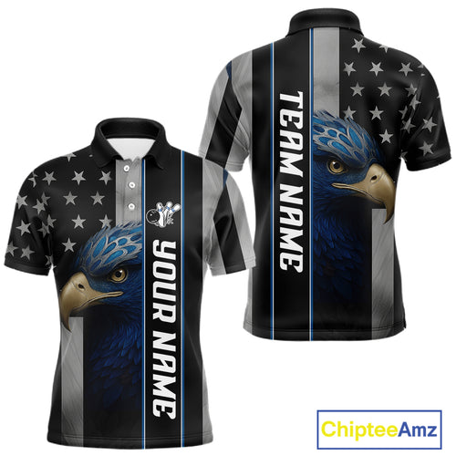 Black American Flag Eagle Bowling Shirts For Men Custom Patriotic Bowling Team Jerseys NQS11152