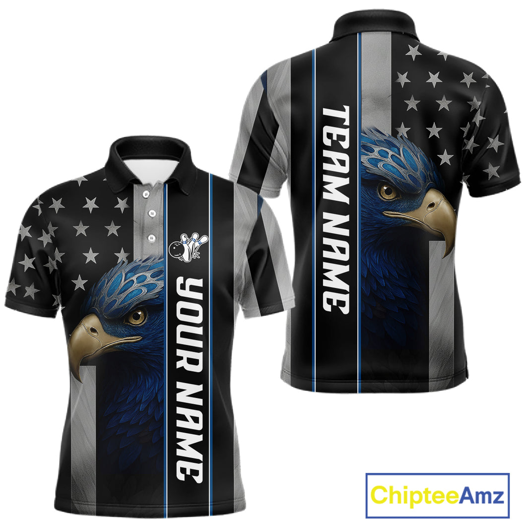 Black American Flag Eagle Bowling Shirts For Men Custom Patriotic Bowling Team Jerseys NQS11152