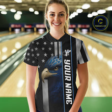 Load image into Gallery viewer, Black American Flag Eagle Bowling Shirts For Women Custom Patriotic Bowling Team Jerseys NQS11152