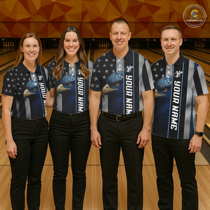 Black American Flag Eagle Bowling Shirts For Men Custom Patriotic Bowling Team Jerseys NQS11152
