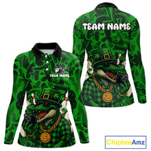 Load image into Gallery viewer, Funny Alligator Bowling Shirts For Women Custom Green graffiti pattern St Patrick Bowling Team Jersey NQS11161