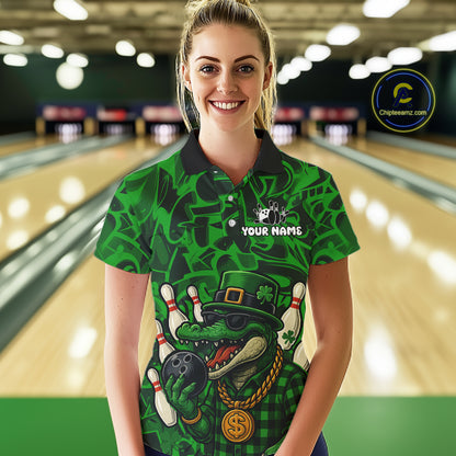 Funny Alligator Bowling Shirts For Women Custom Green graffiti pattern St Patrick Bowling Team Jersey NQS11161
