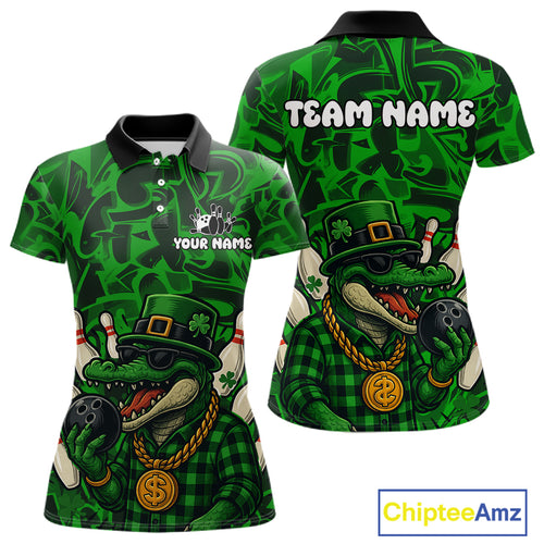 Funny Alligator Bowling Shirts For Women Custom Green graffiti pattern St Patrick Bowling Team Jersey NQS11161