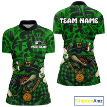 Load image into Gallery viewer, Funny Alligator Bowling Shirts For Women Custom Green graffiti pattern St Patrick Bowling Team Jersey NQS11161