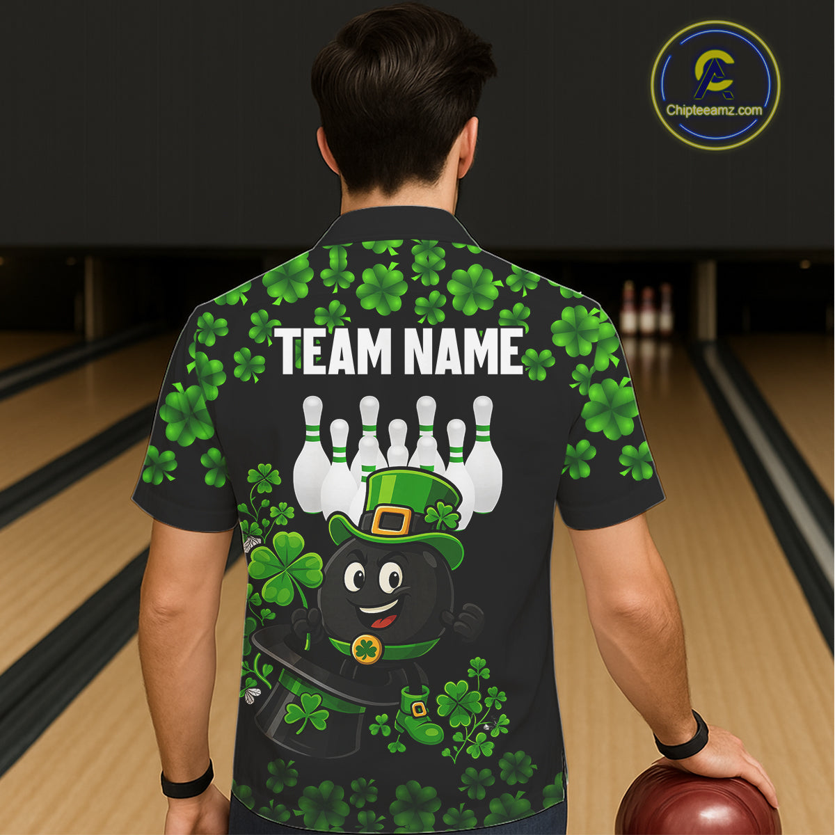 Black and Green Shamrock Funny Bowling Hawaiian Shirt Custom St Patrick's Day Bowling Team Jersey NQS11163