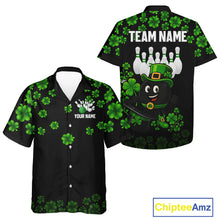 Load image into Gallery viewer, Black and Green Shamrock Funny Bowling Hawaiian Shirt Custom St Patrick&#39;s Day Bowling Team Jersey NQS11163