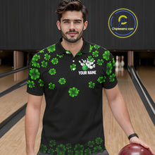Load image into Gallery viewer, Black and Green Shamrock Funny Bowling Shirts For Men Custom St Patrick&#39;s Day Bowling Team Jersey NQS11163