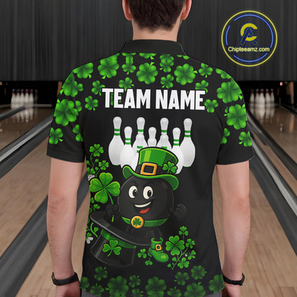 Black and Green Shamrock Funny Bowling Shirts For Men Custom St Patrick's Day Bowling Team Jersey NQS11163