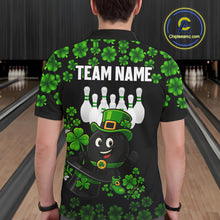 Load image into Gallery viewer, Black and Green Shamrock Funny Bowling Shirts For Men Custom St Patrick&#39;s Day Bowling Team Jersey NQS11163