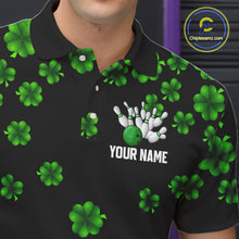 Load image into Gallery viewer, Black and Green Shamrock Funny Bowling Shirts For Men Custom St Patrick&#39;s Day Bowling Team Jersey NQS11163