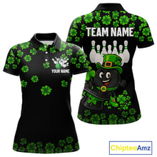 Load image into Gallery viewer, Black and Green Shamrock Funny Bowling Shirts For Women Custom St Patrick&#39;s Day Bowling Team Jersey NQS11163