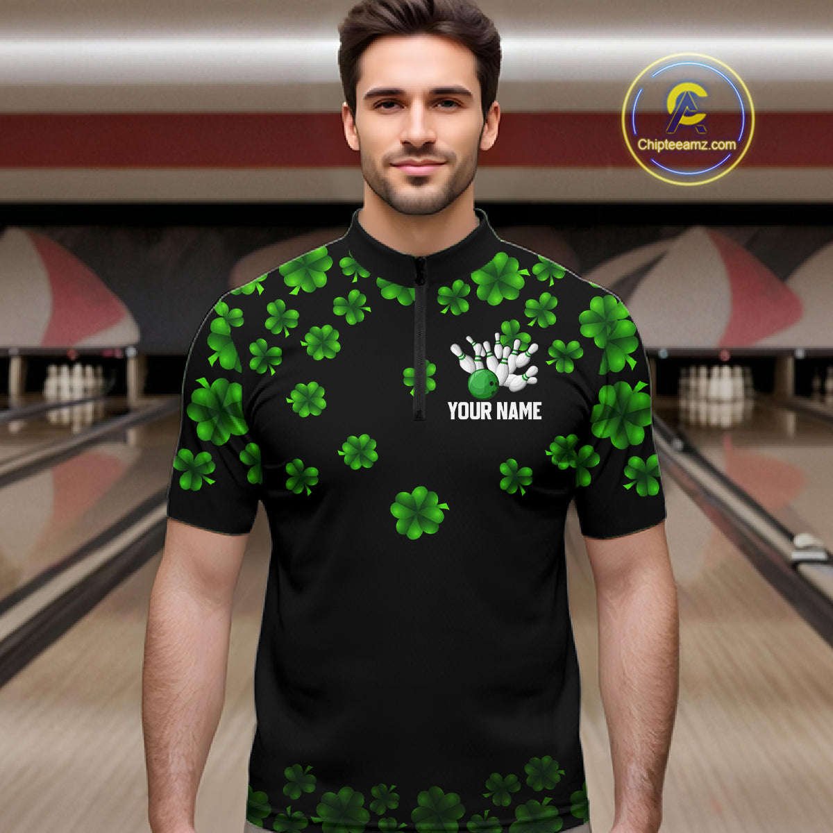 Black and Green Shamrock Funny Bowling Shirts For Men Custom St Patrick's Day Bowling Team Jersey NQS11163