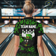 Load image into Gallery viewer, Black and Green Shamrock Funny Bowling Shirts For Women Custom St Patrick&#39;s Day Bowling Team Jersey NQS11163
